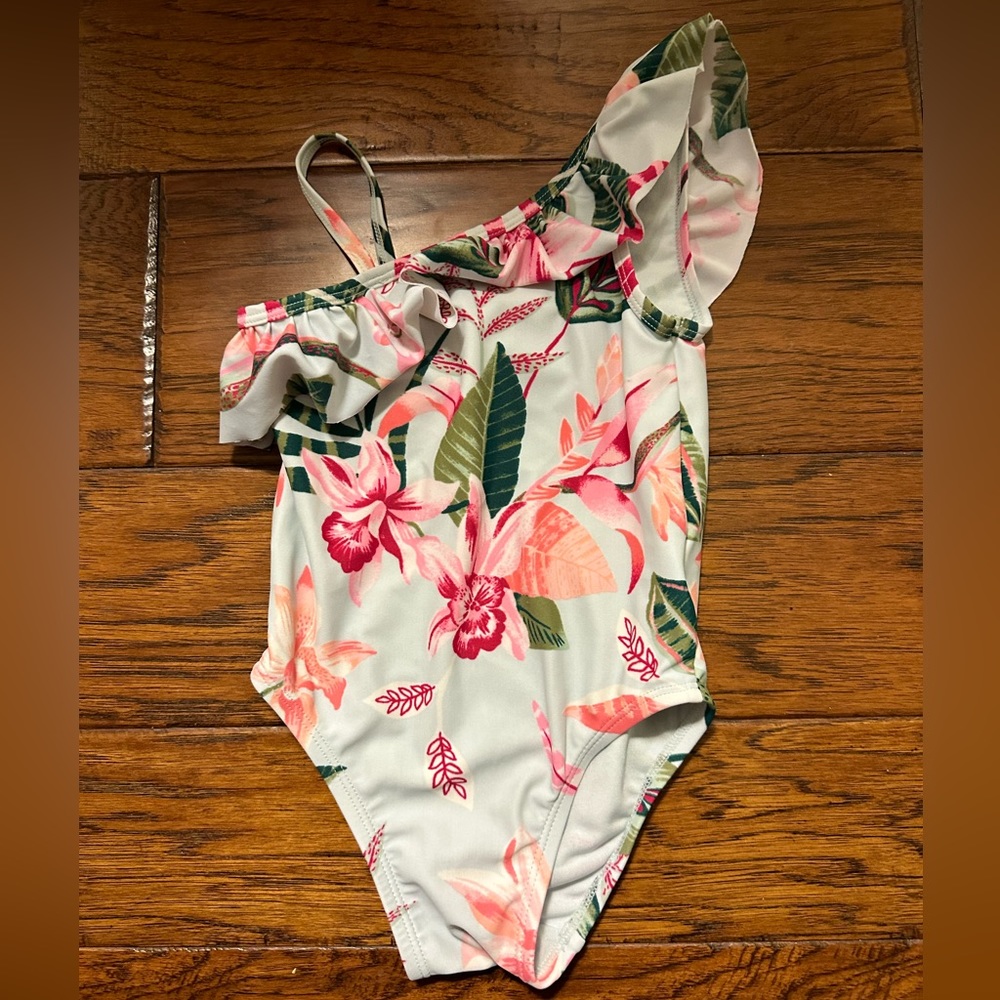 Tropical toddler one piece swimsuit.